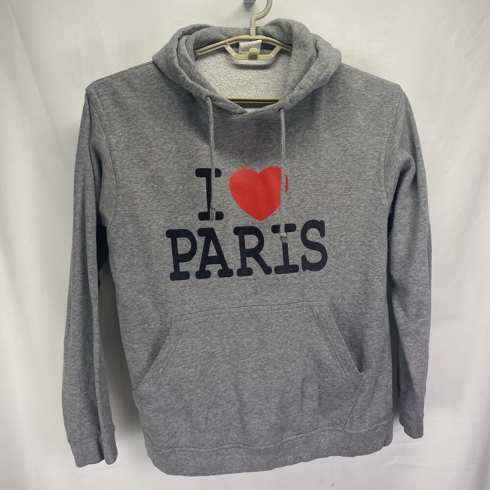 Vintage I Heart (Love) Paris Hoodie Gray Sweatshirt Chest 44 (S/M?)